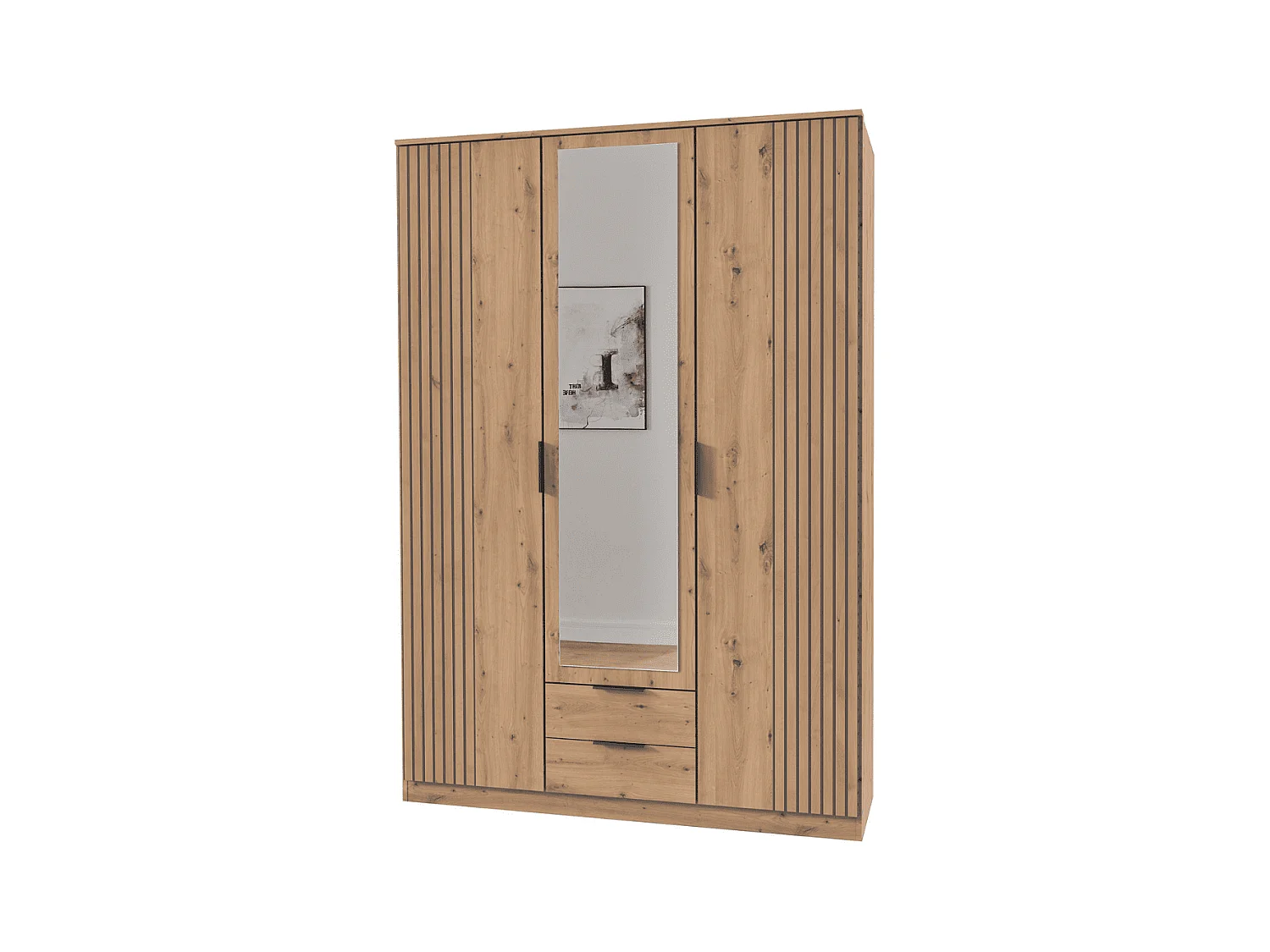 Armoire 3 portes battantes avec 1 miroir et 2 tiroirs L135 cm - LUEBECK