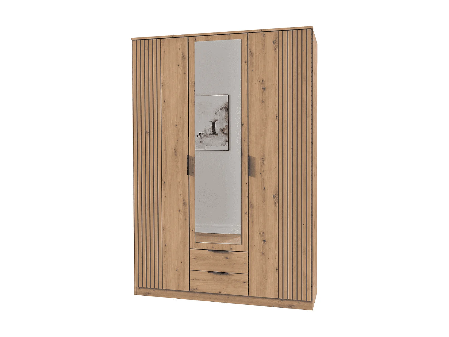 Kast 3 draaideuren met 1 spiegel en 2 laden L135 cm - LUEBECK