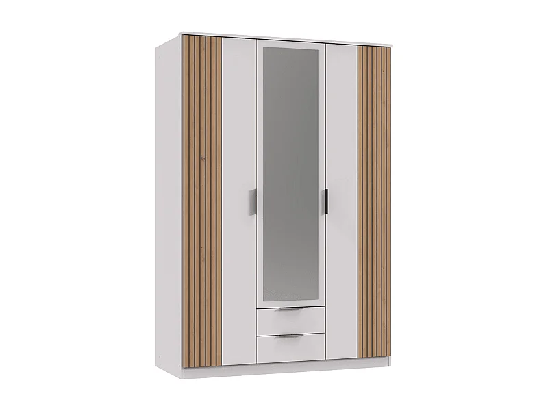 Armoire 3 portes battantes avec 1 miroir et 2 tiroirs L135 cm - LUEBECK