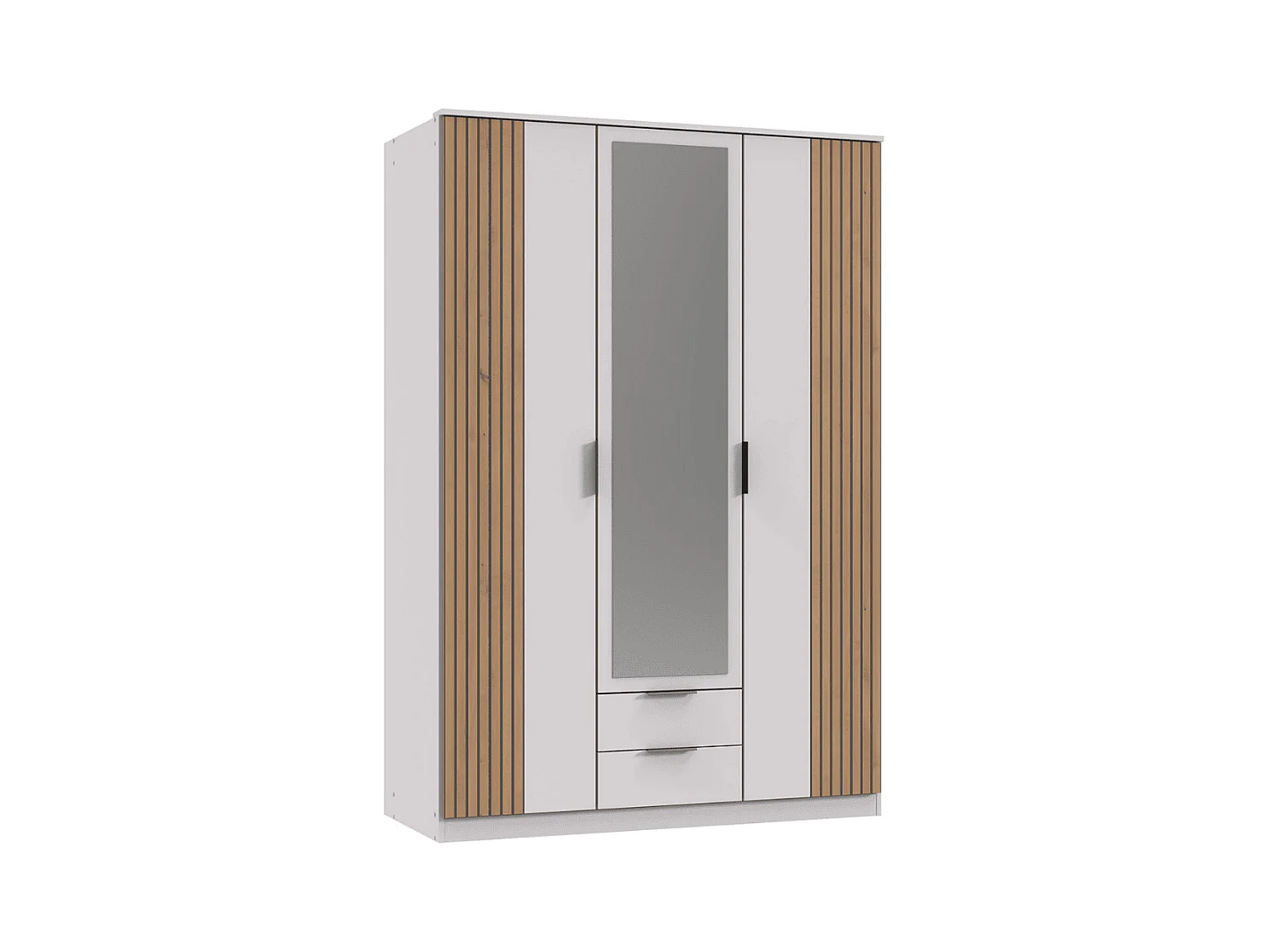 Armoire 3 portes battantes avec 1 miroir et 2 tiroirs L135 cm - LUEBECK