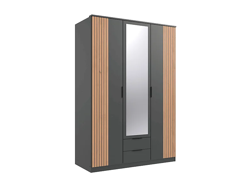 Armoire 3 portes battantes avec 1 miroir et 2 tiroirs L135 cm - LUEBECK