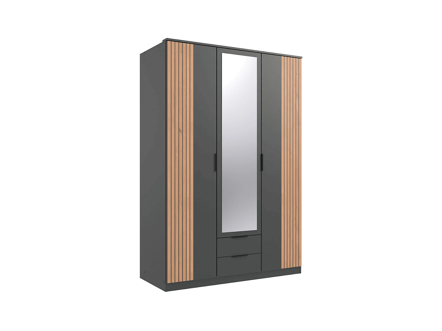 Armoire 3 portes battantes avec 1 miroir et 2 tiroirs L135 cm - LUEBECK