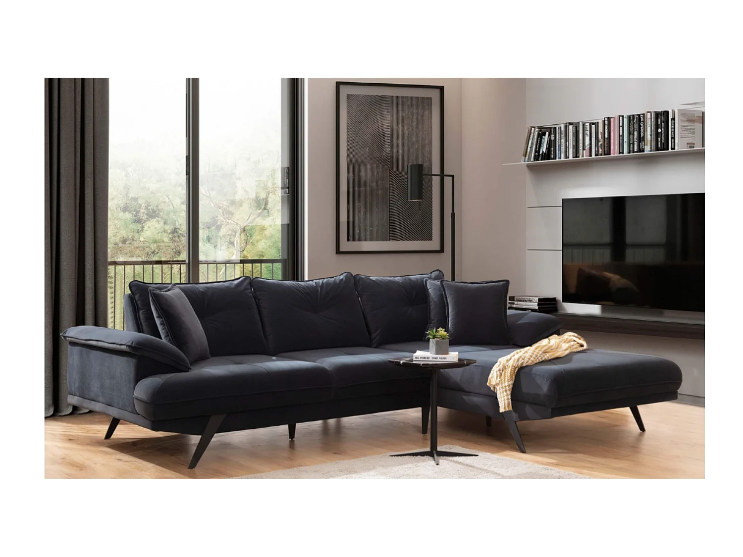 Divano d'angolo Larin R/rivestimento in tessut/Antracite