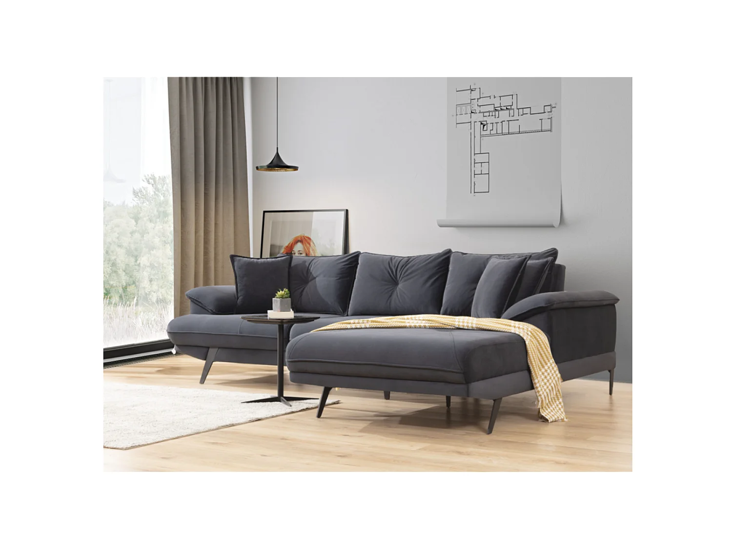 Divano d'angolo Larin R/rivestimento in tessut/Antracite