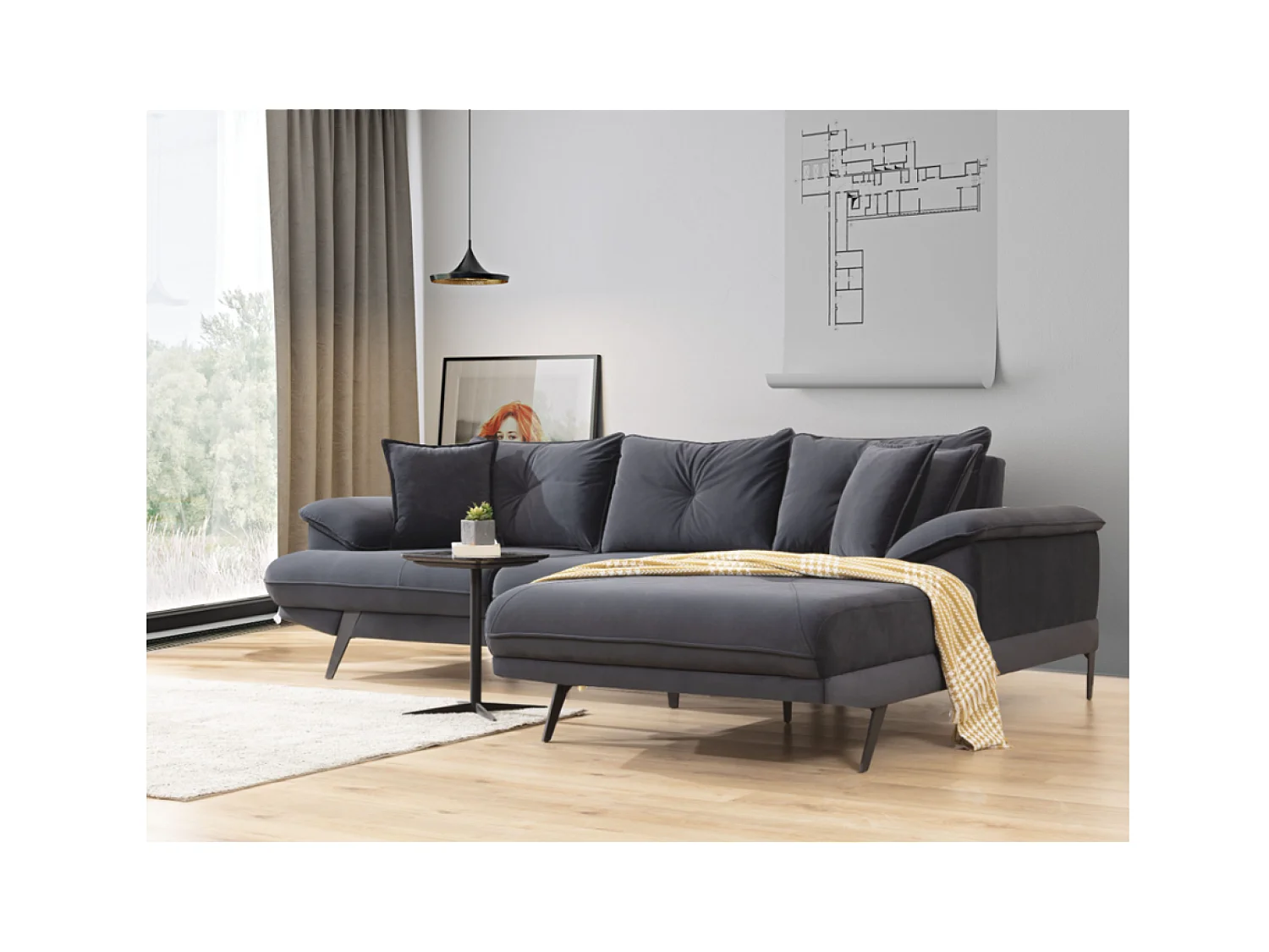 Divano d'angolo Larin R/rivestimento in tessut/Antracite