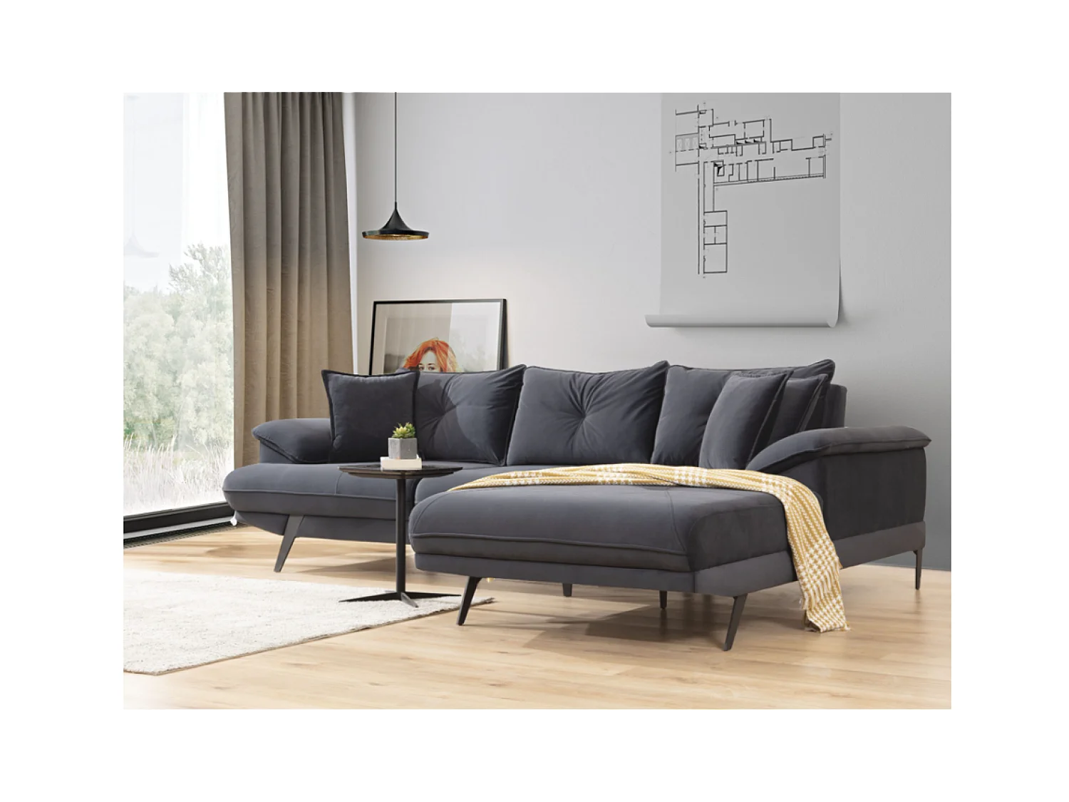 Ecksofa Larin R/Stoffbezug/Anthrazit