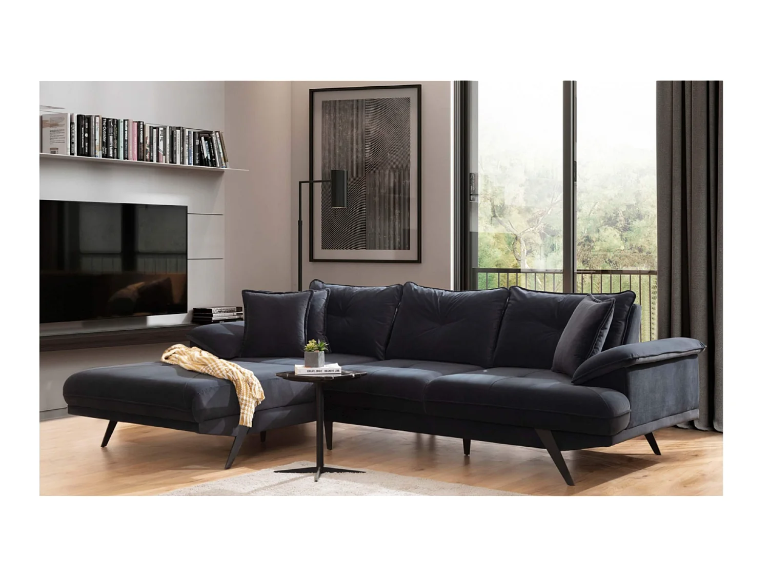 Divano d'angolo Larin L/rivestimento in tessut/Antracite