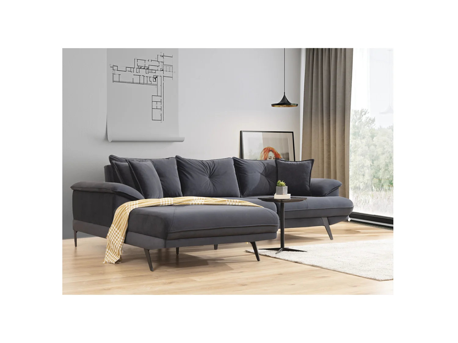 Divano d'angolo Larin L/rivestimento in tessut/Antracite