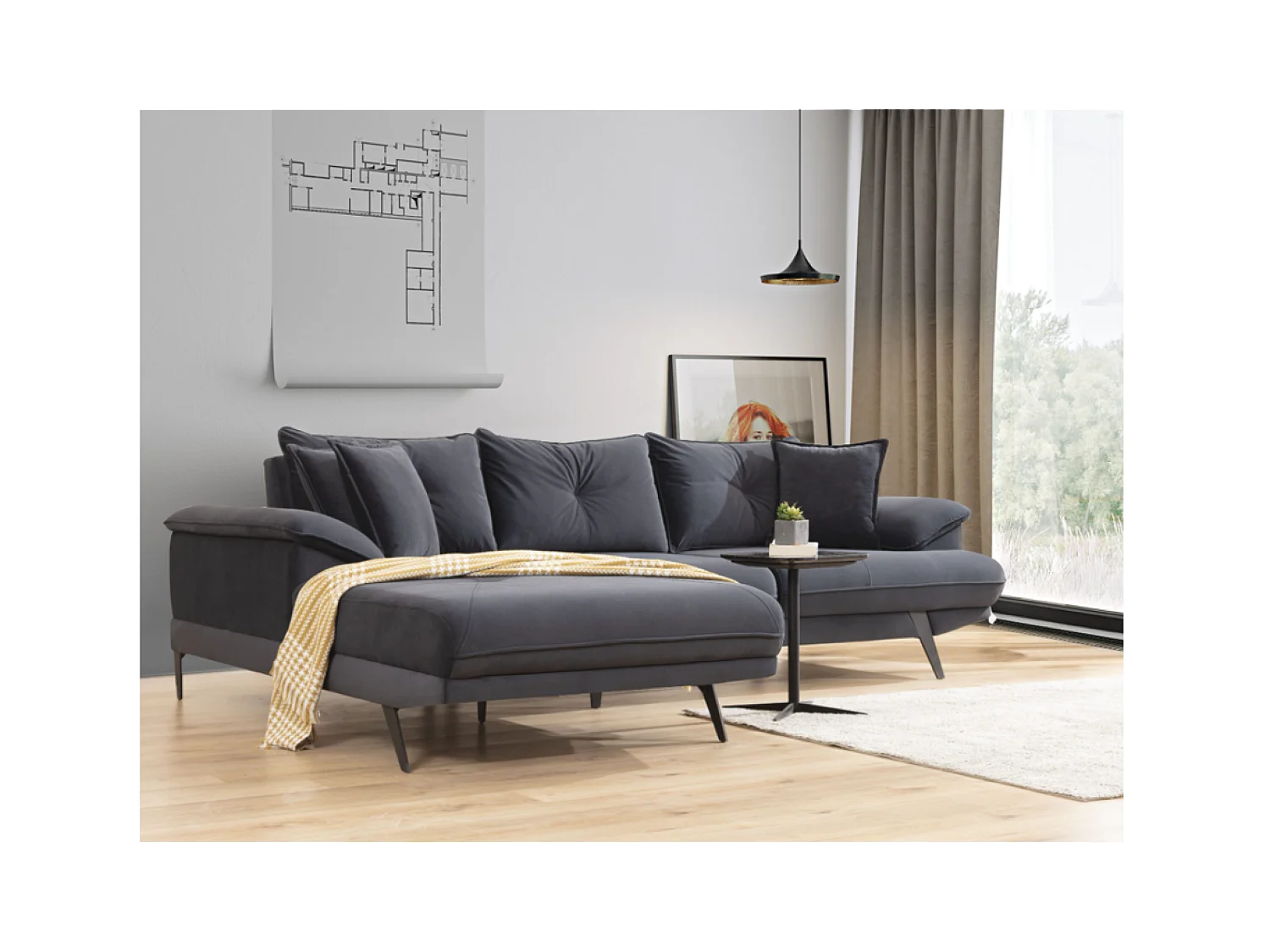 Ecksofa Larin L/Stoffbezug/Anthrazit