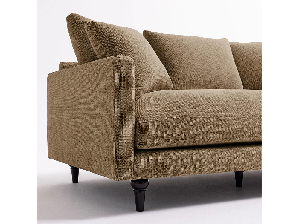 Villabon - Canapé 3 places en tissu pieds tournés - Caramel chiné