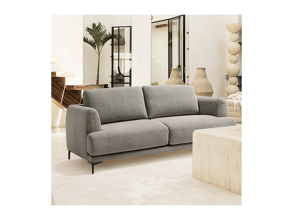 Kinna - Canapé droit 3 places en tissu et pieds en métal - Gris chiné