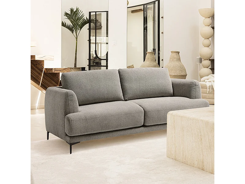 Kinna - Canapé droit 3 places en tissu et pieds en métal - Gris chiné