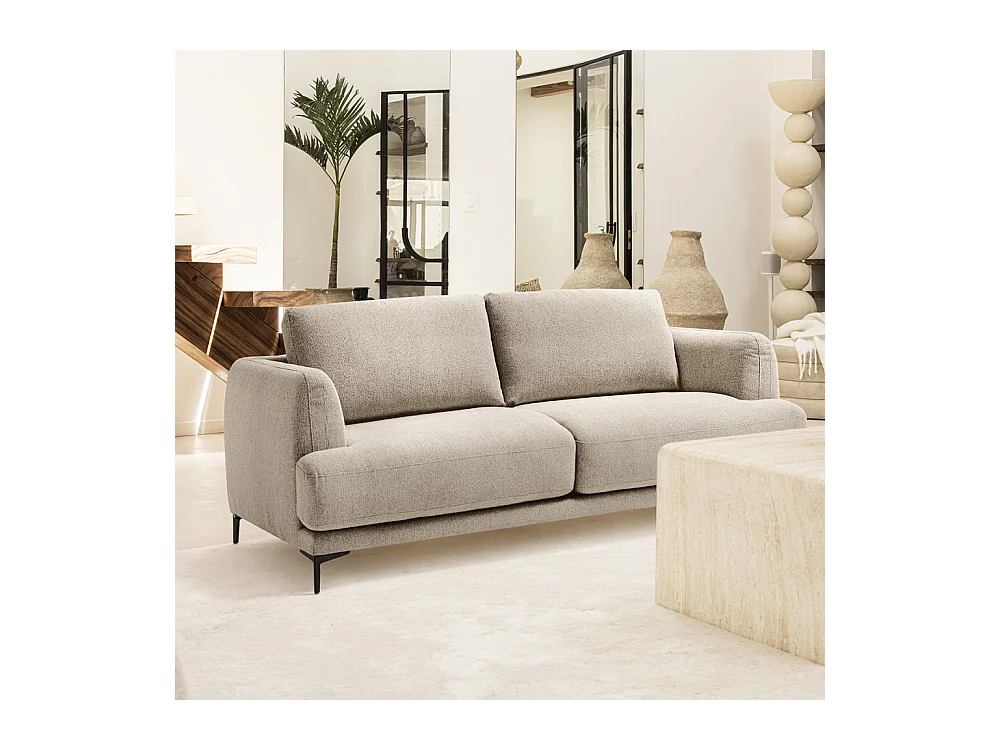 Kinna - Canapé droit 3 places en tissu et pieds en métal - Naturel chiné