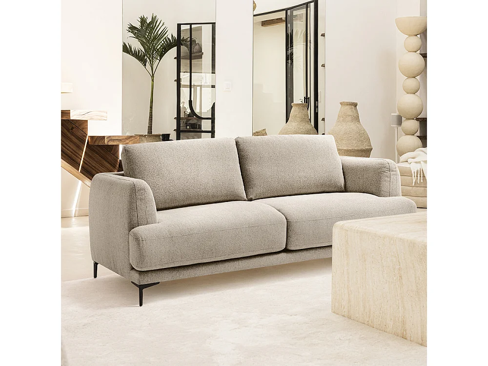 Kinna - Canapé droit 3 places en tissu et pieds en métal - Naturel chiné