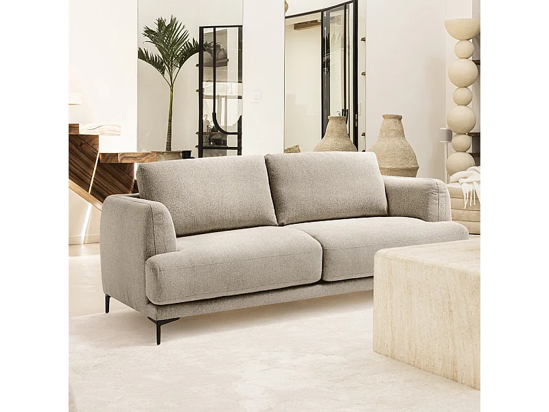 Kinna - Canapé droit 3 places en tissu et pieds en métal - Naturel chiné