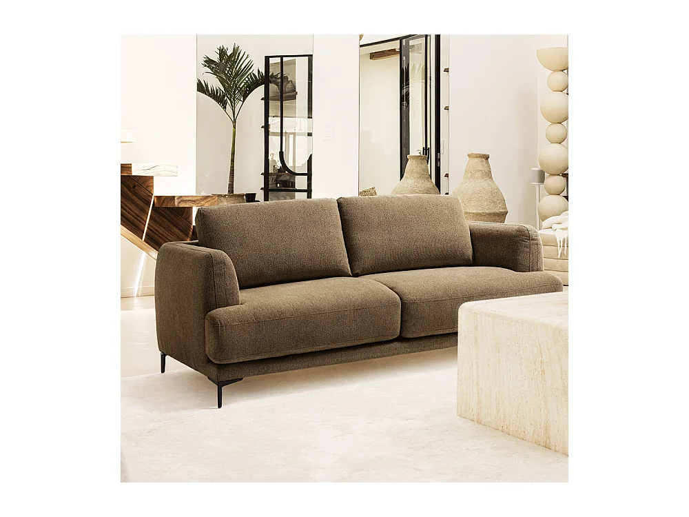 Kinna - Canapé droit 3 places en tissu et pieds en métal - Caramel chiné