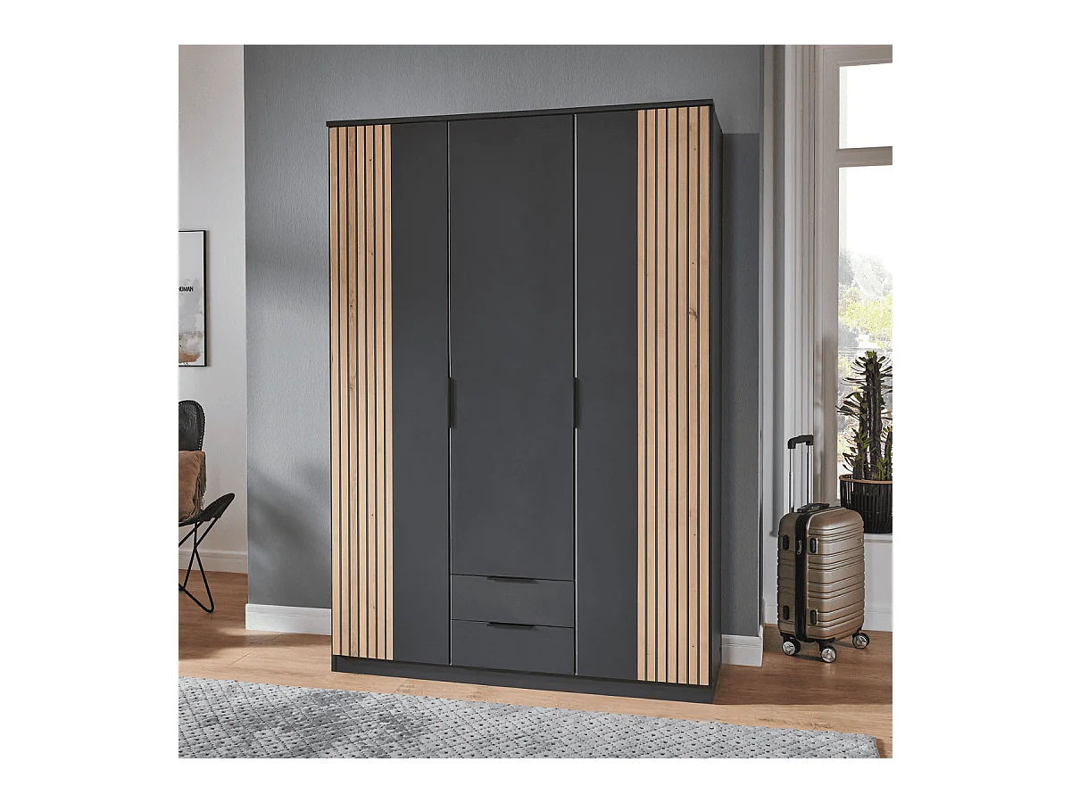 Armoire 3 portes battantes et 2 tiroirs L135 cm - LUEBECK