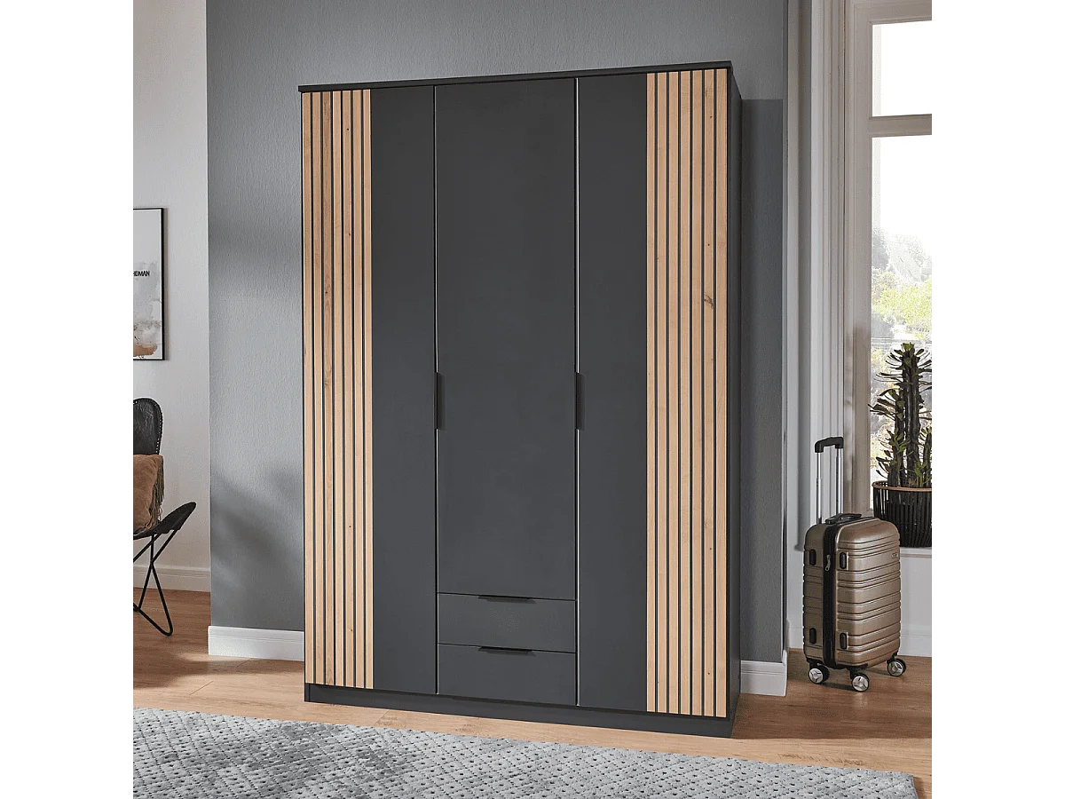 Armoire 3 portes battantes et 2 tiroirs L135 cm - LUEBECK