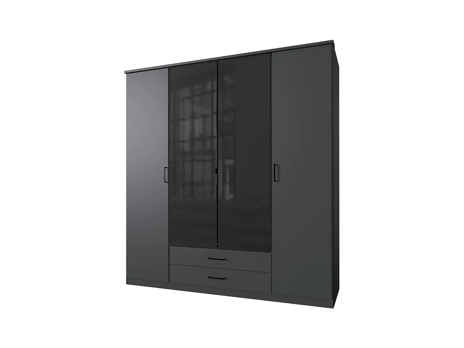 Armoire 4 portes battantes avec 2 miroirs et 2 tiroirs L180 cm - SOEST