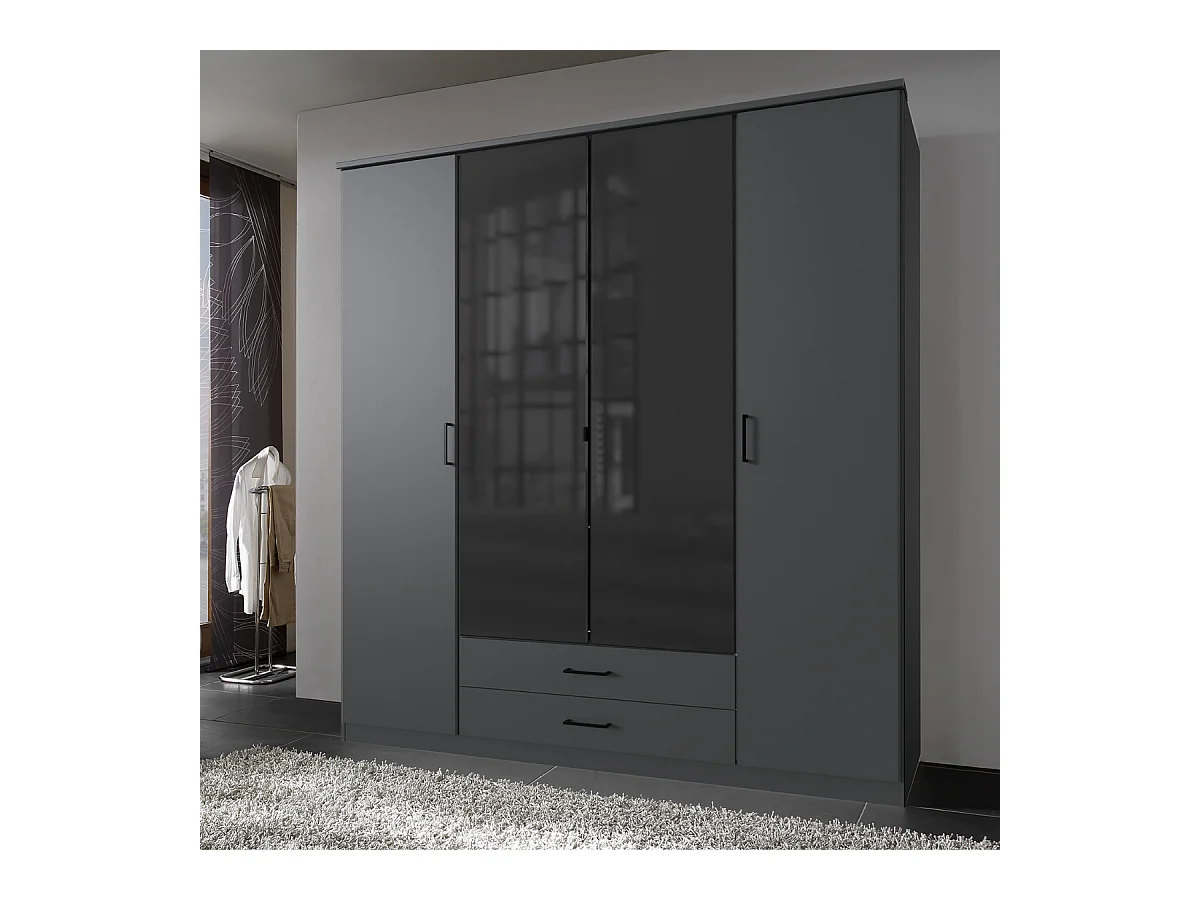 Armoire 4 portes battantes avec 2 miroirs et 2 tiroirs L180 cm - SOEST