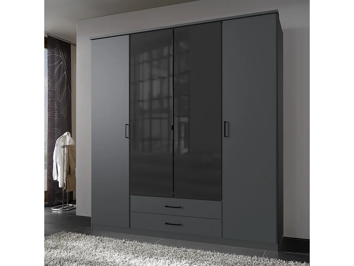 Schrank 4 Drehtüren mit 2 Spiegeln und 2 Schubladen L180 cm - SOEST