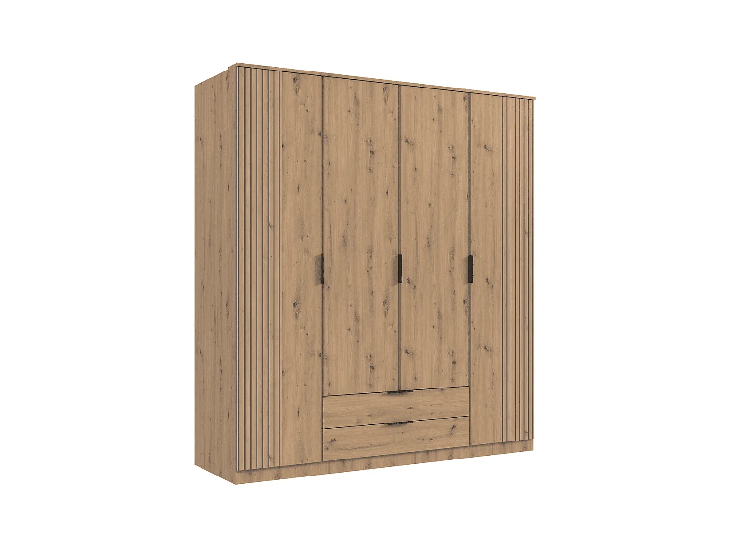 Armoire 4 portes battantes et 2 tiroirs L180 cm - LUEBECK