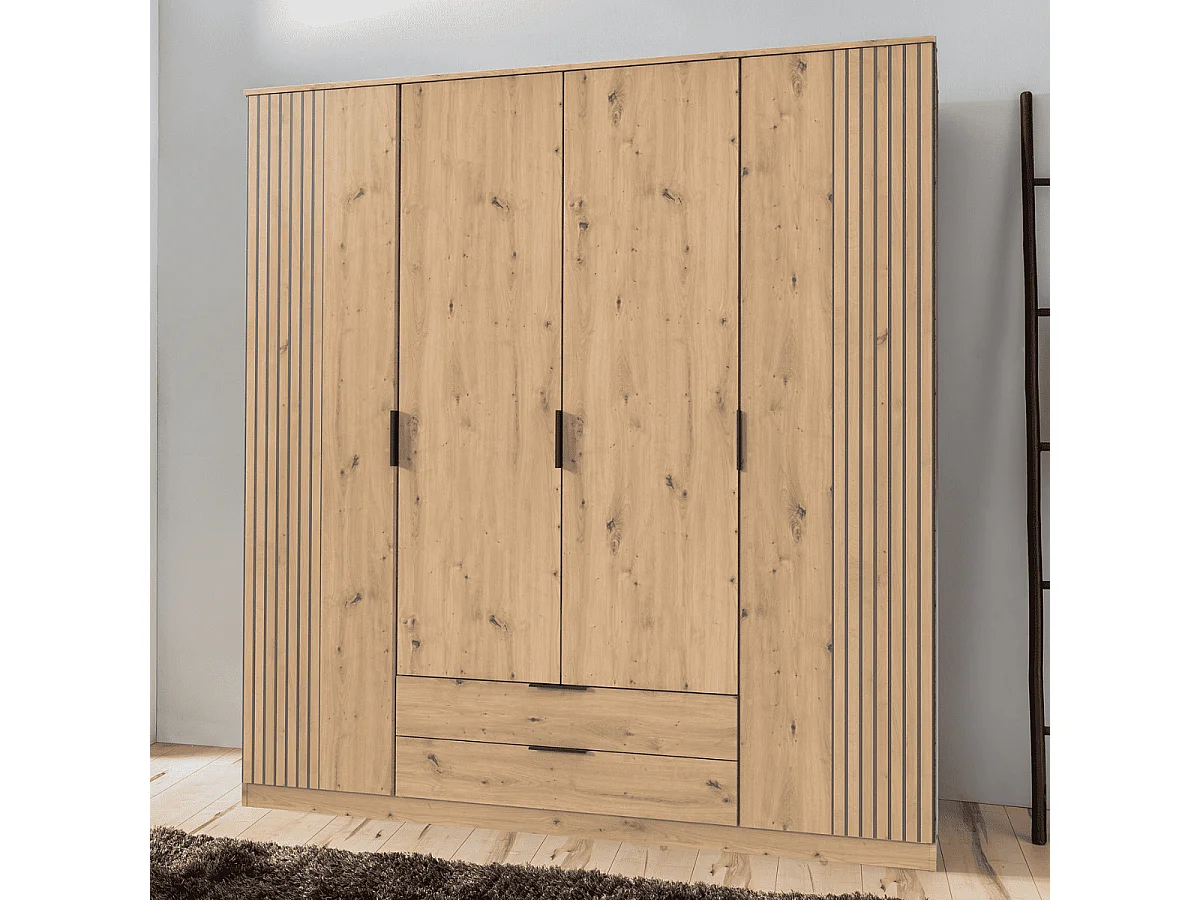 Armadio 4 ante battenti e 2 cassetti L180 cm - LUEBECK