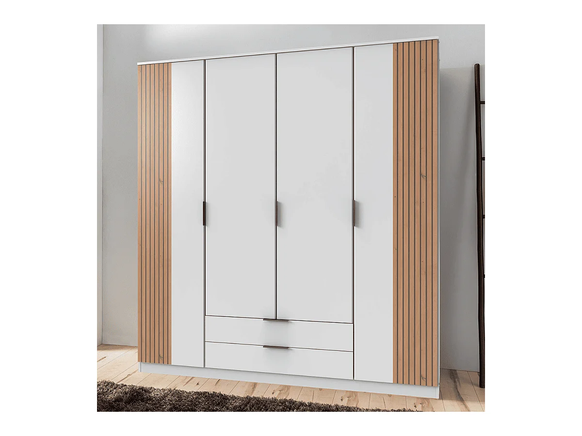 Armoire 4 portes battantes et 2 tiroirs L180 cm - LUEBECK