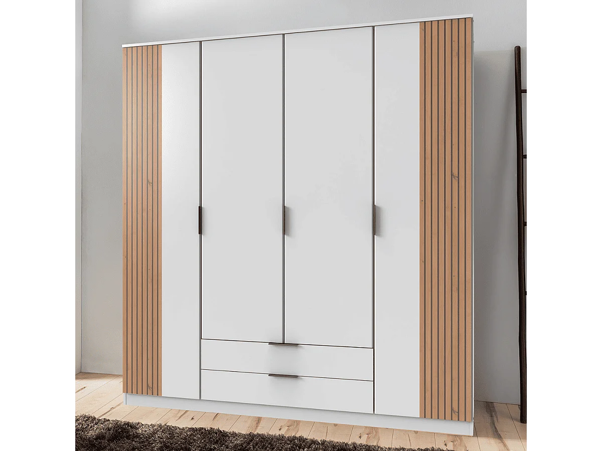 Armoire 4 portes battantes et 2 tiroirs L180 cm - LUEBECK