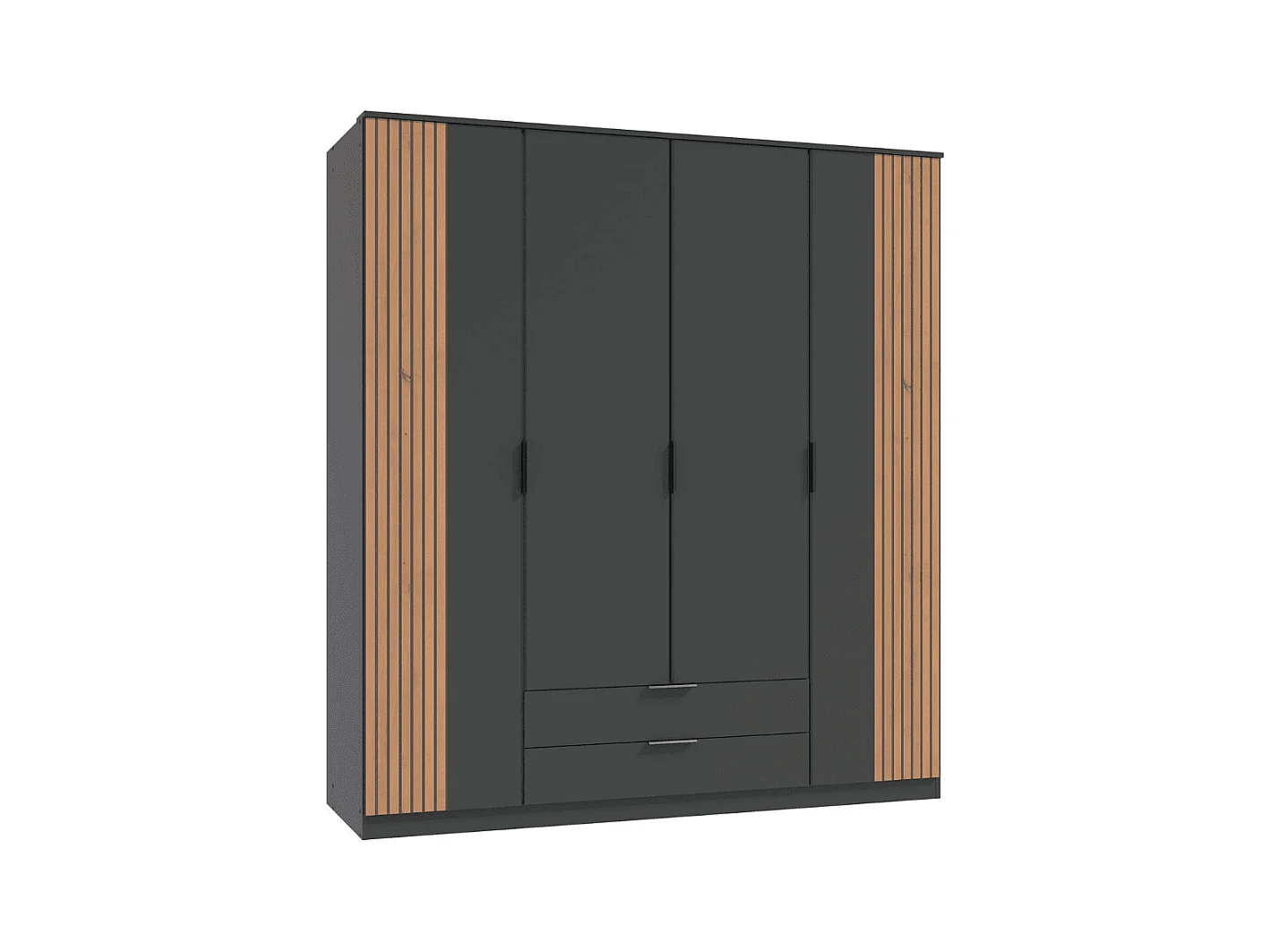 Armoire 4 portes battantes et 2 tiroirs L180 cm - LUEBECK