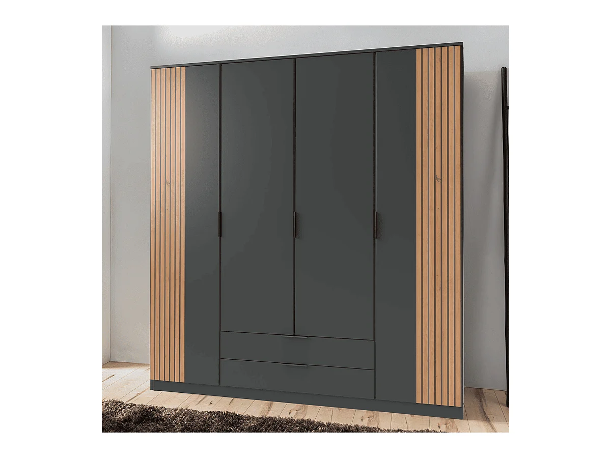 Armoire 4 portes battantes et 2 tiroirs L180 cm - LUEBECK