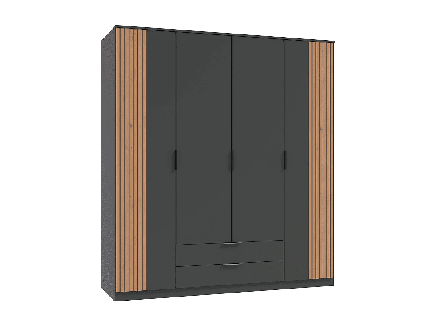 Armoire 4 portes battantes et 2 tiroirs L180 cm - LUEBECK