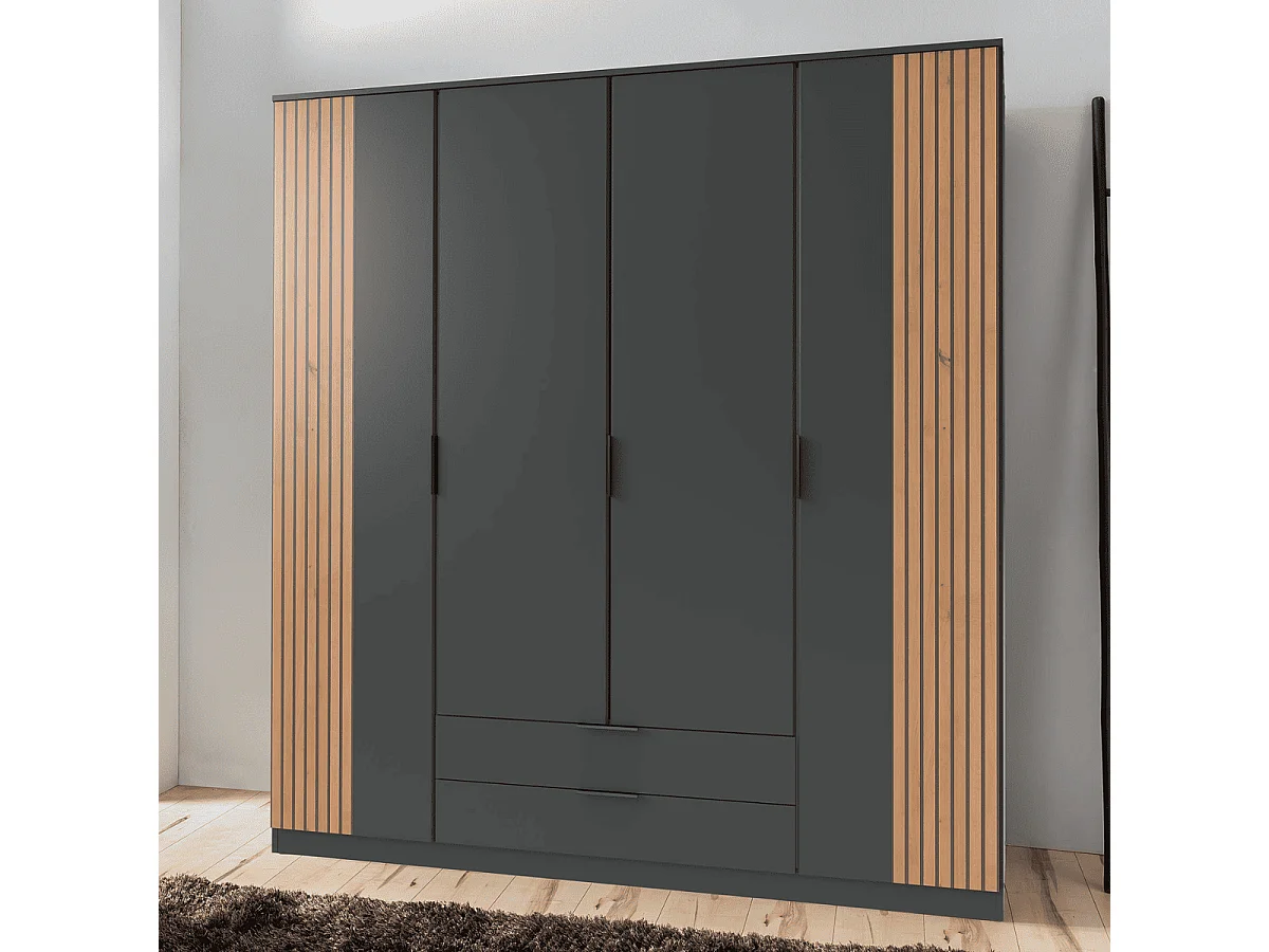 Armoire 4 portes battantes et 2 tiroirs L180 cm - LUEBECK