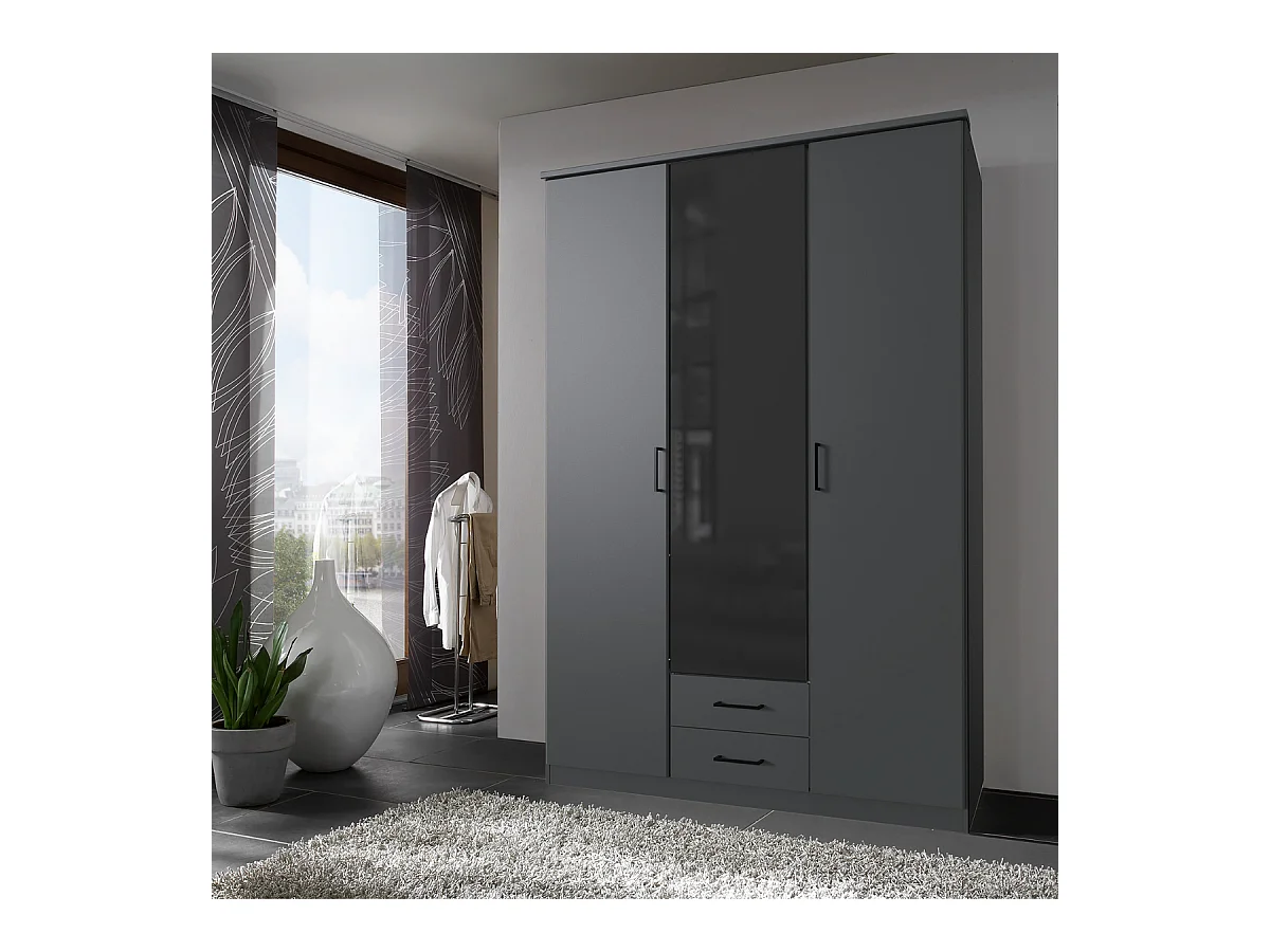 Armoire 3 portes battantes avec 1 miroir et 2 tiroirs L135 cm - SOEST