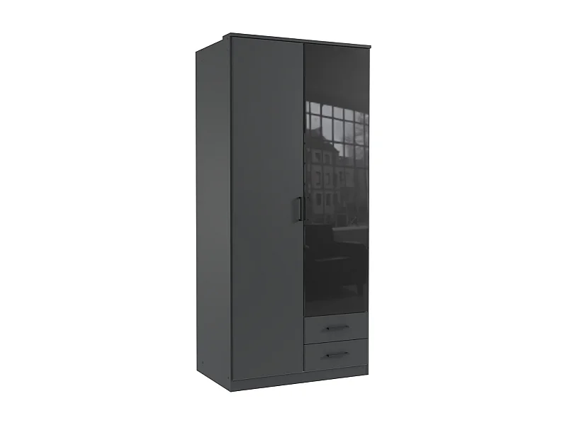 Armoire 2 portes battantes avec 1 miroir et 2 tiroirs L90 cm - SOEST