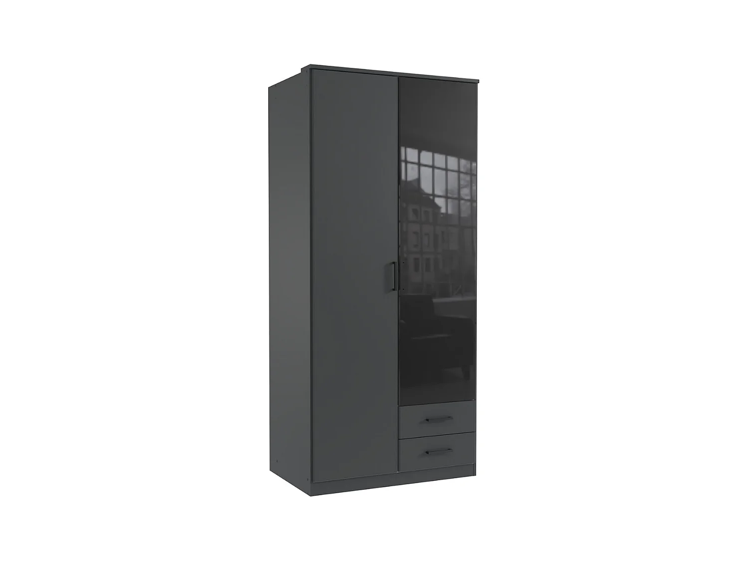Armoire 2 portes battantes avec 1 miroir et 2 tiroirs L90 cm - SOEST
