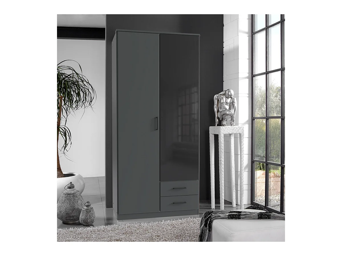 Armoire 2 portes battantes avec 1 miroir et 2 tiroirs L90 cm - SOEST