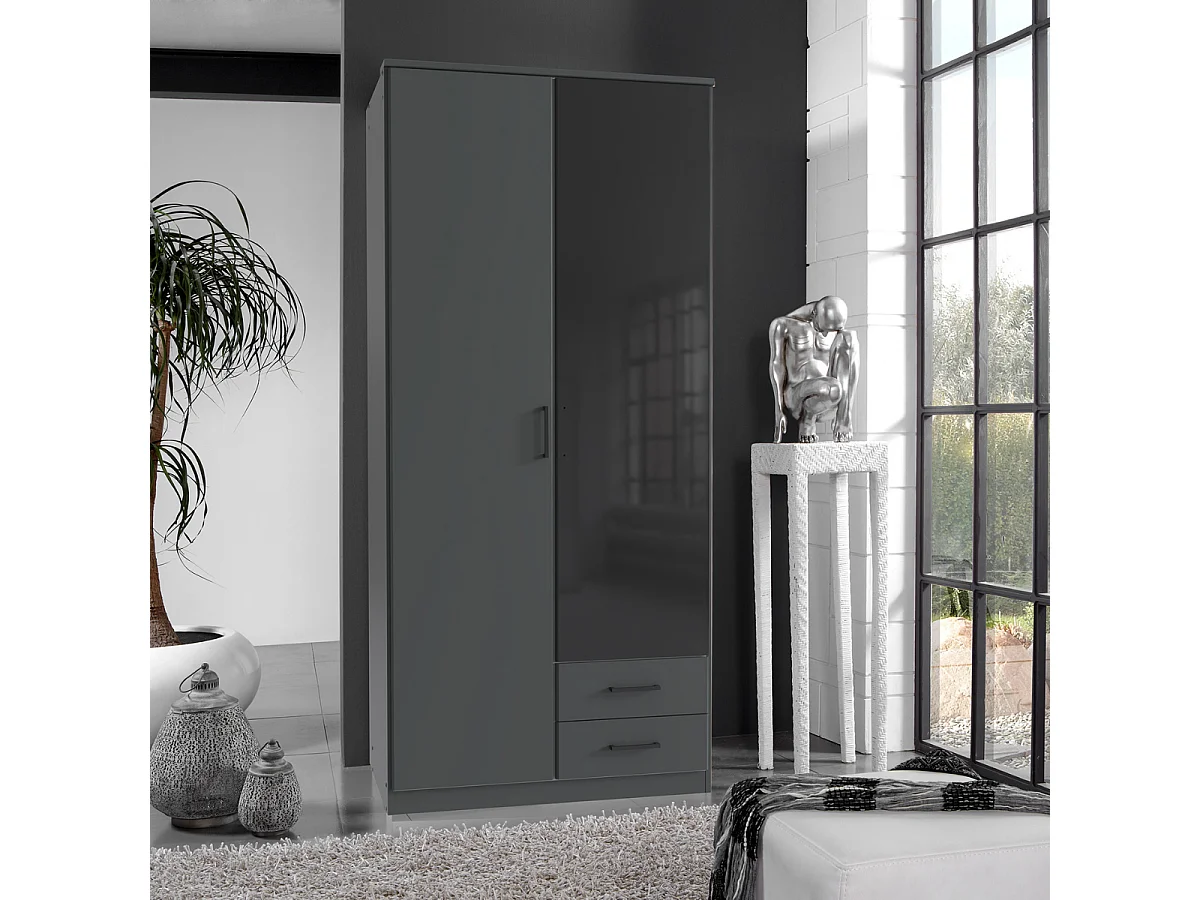 Armoire 2 portes battantes avec 1 miroir et 2 tiroirs L90 cm - SOEST
