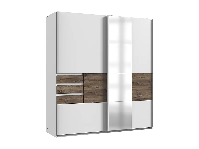 Armoire 2 portes coulissantes avec 1 miroir et  tiroirs L180 cm - BAMBERG