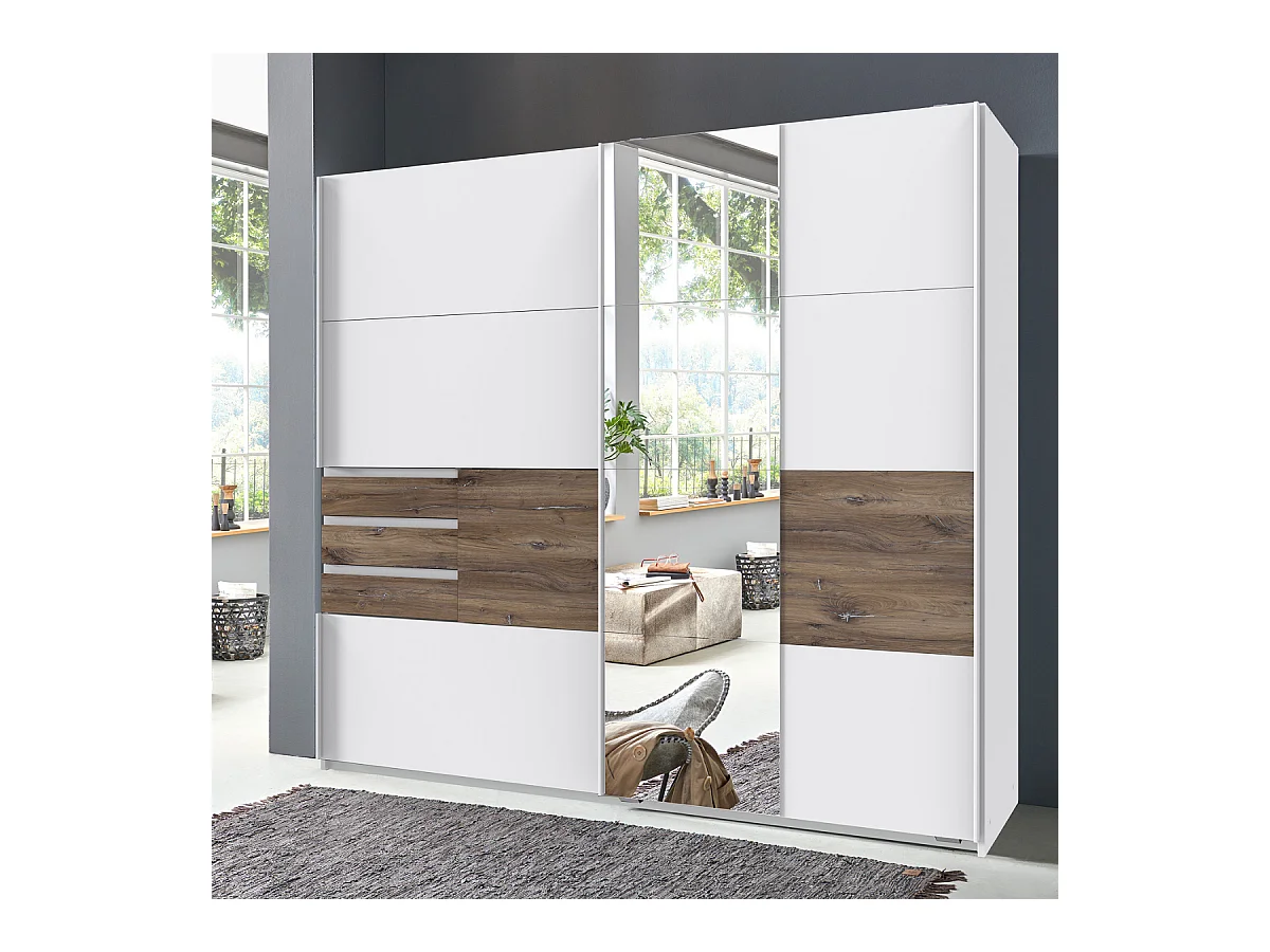 Armoire 2 portes coulissantes avec 1 miroir et  tiroirs L180 cm - BAMBERG