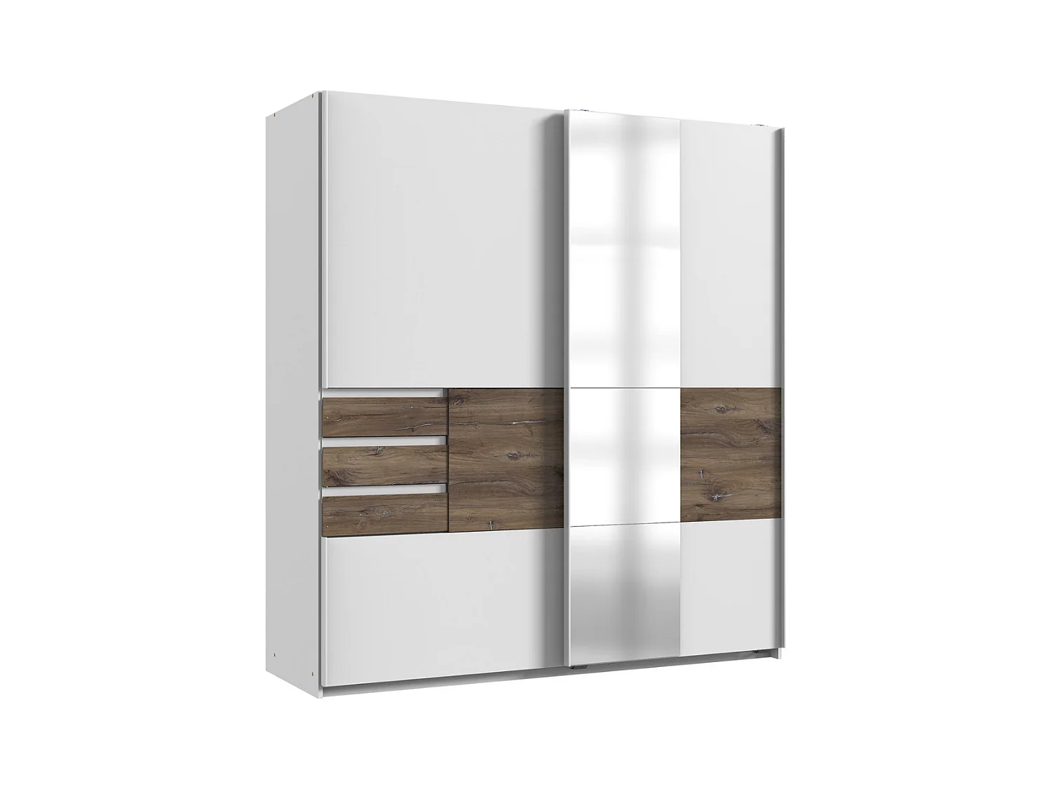 Armadio 2 ante scorrevoli con 1 specchio e cassetti L180 cm - BAMBERG