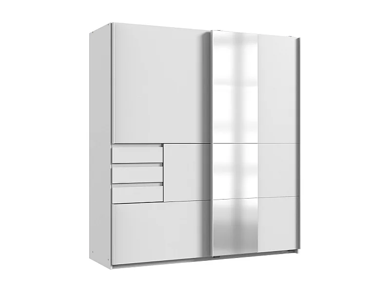 Armoire 2 portes coulissantes avec 1 miroir et  tiroirs L180 cm - BAMBERG