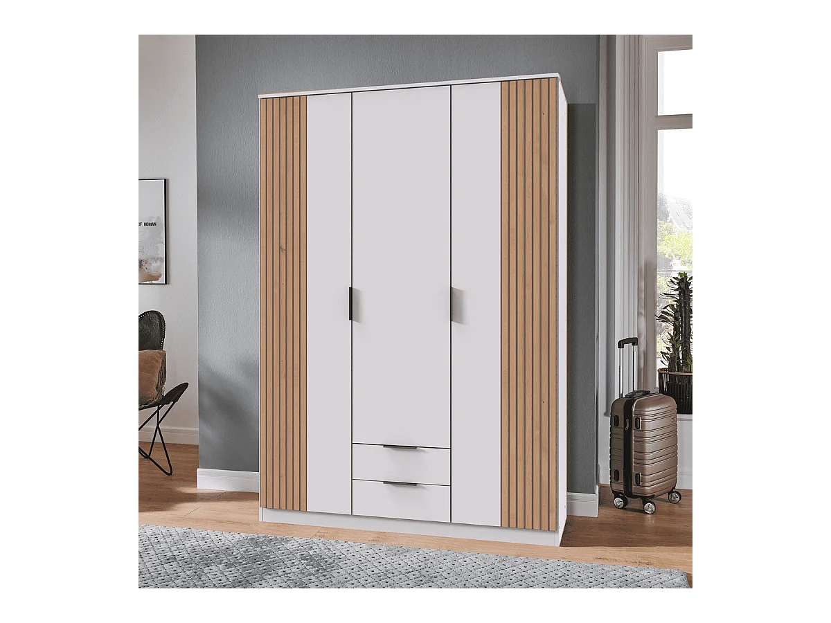 Armoire 3 portes battantes et 2 tiroirs L135 cm - LUEBECK