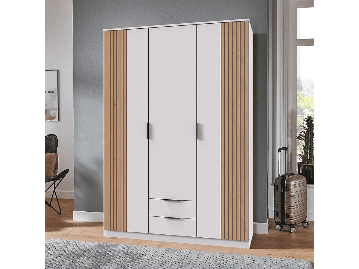 Schrank 3 Drehtüren und 2 Schubladen L135 cm - LUEBECK