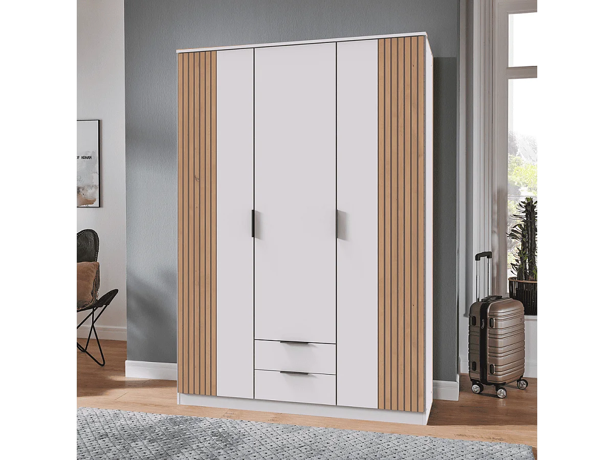 Schrank 3 Drehtüren und 2 Schubladen L135 cm - LUEBECK