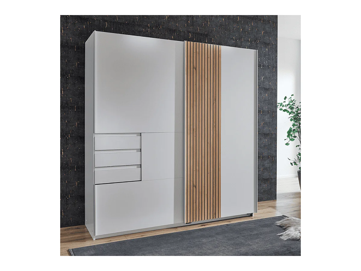 Armoire 2 portes coulissantes avec 3 tiroirs L180 cm - COBURG
