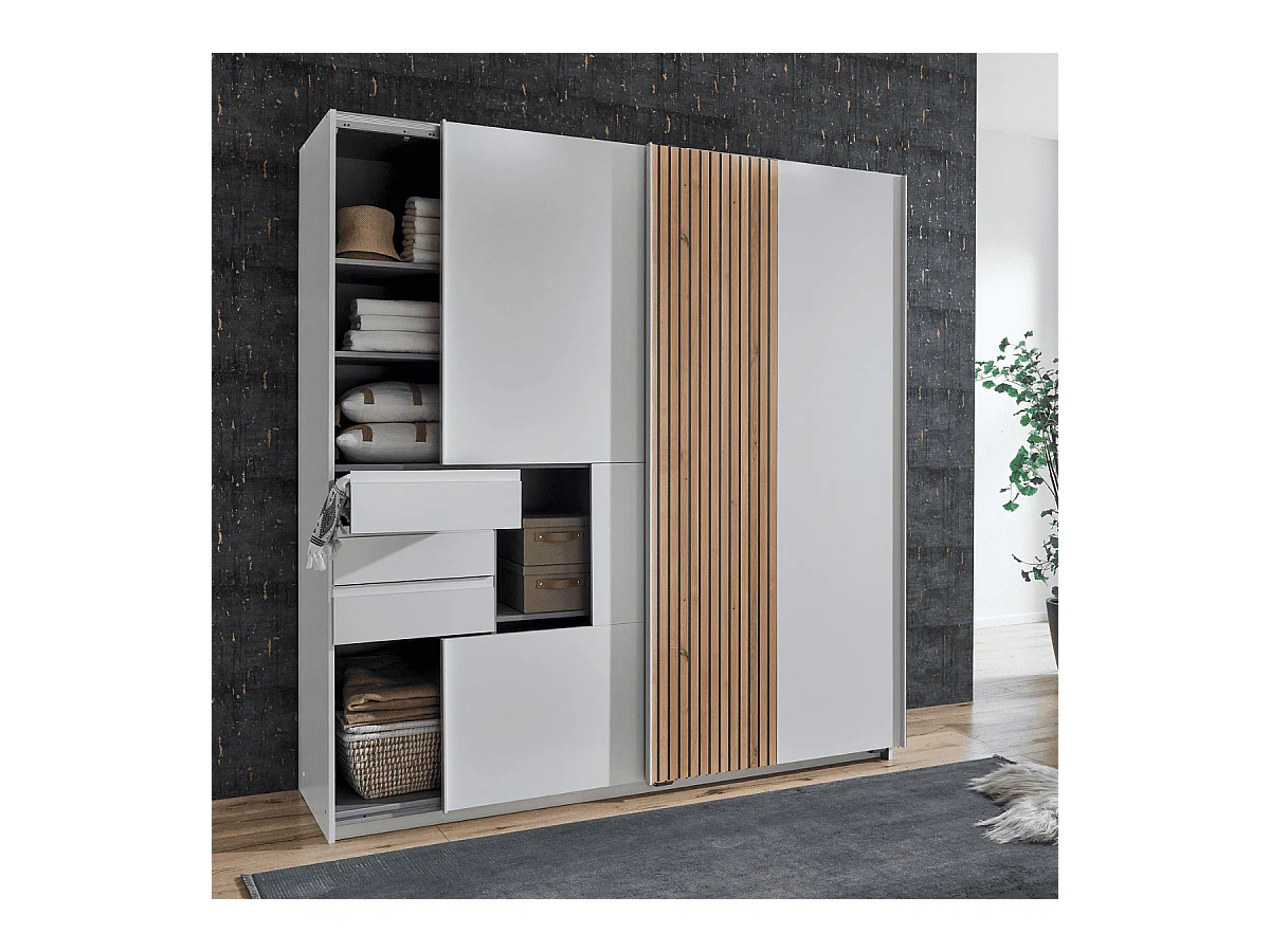 Armoire 2 portes coulissantes avec 3 tiroirs L180 cm - COBURG