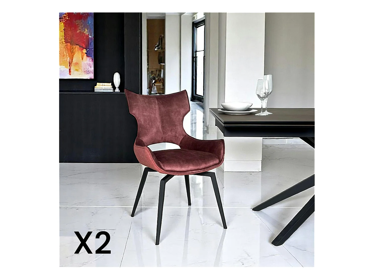 Chaise pivotante rose bi-matière, dossier en T (lot de 2) LOMBARDIE