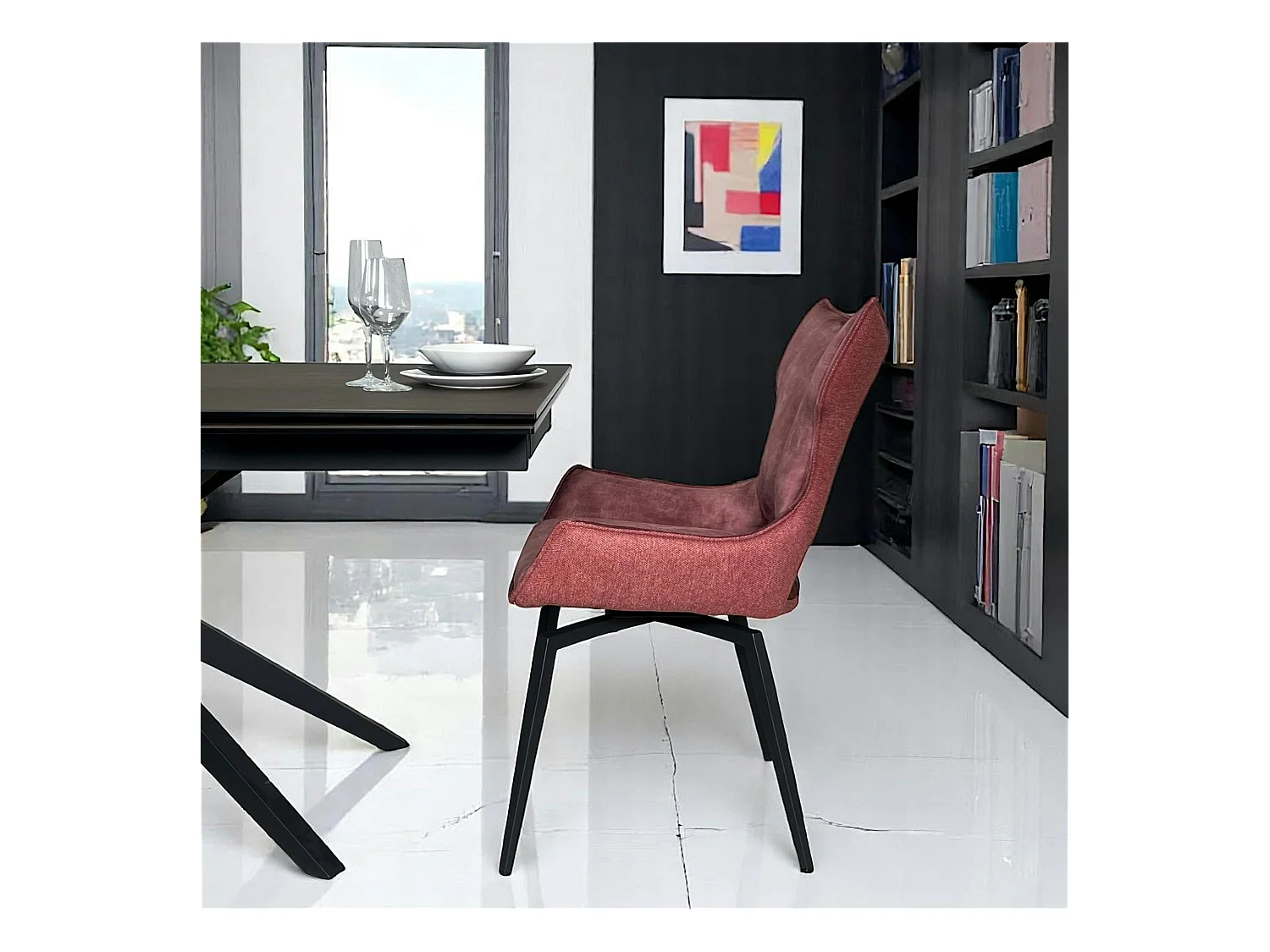 Chaise pivotante rose bi-matière, dossier en T (lot de 2) LOMBARDIE