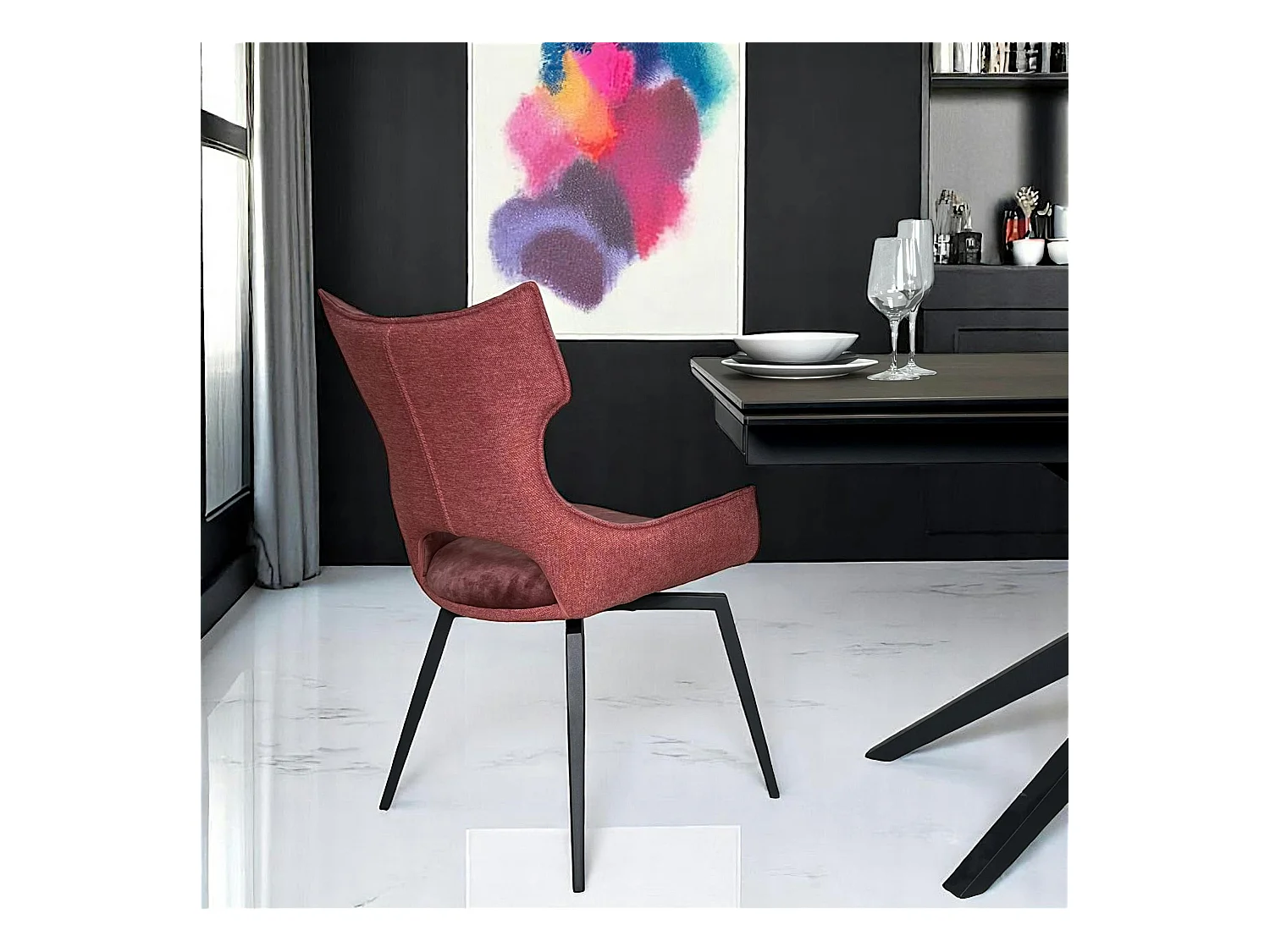 Chaise pivotante rose bi-matière, dossier en T (lot de 2) LOMBARDIE